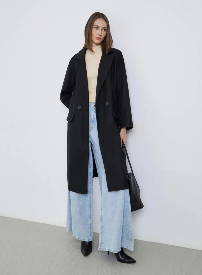 ستايلي معطف بأزرار بمظهر الصوف بقصة عادية