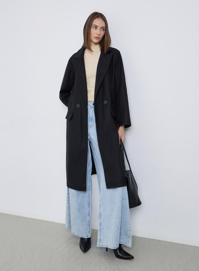 Styli Black Regular Fit Wool Like Button Coat - Image 1