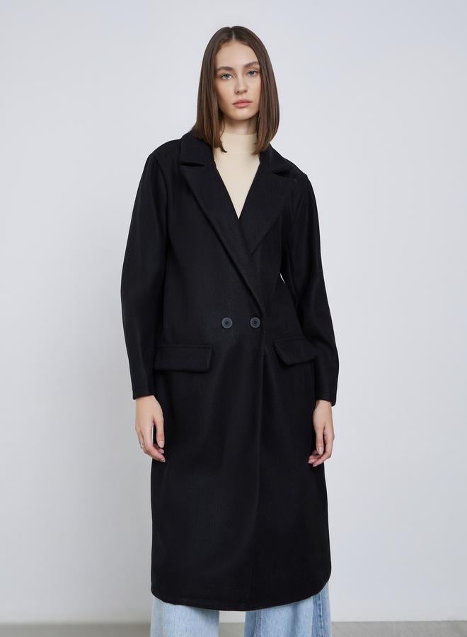Styli Black Regular Fit Wool Like Button Coat - Image 2