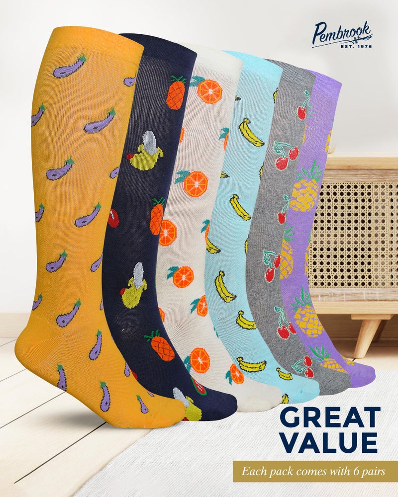 Pembrook Light Compression Socks for Women - 6 Pairs | 8-15 mmHg Cotton | Fruit Prints | Soft for Circulation and Soreness Support - Image 5