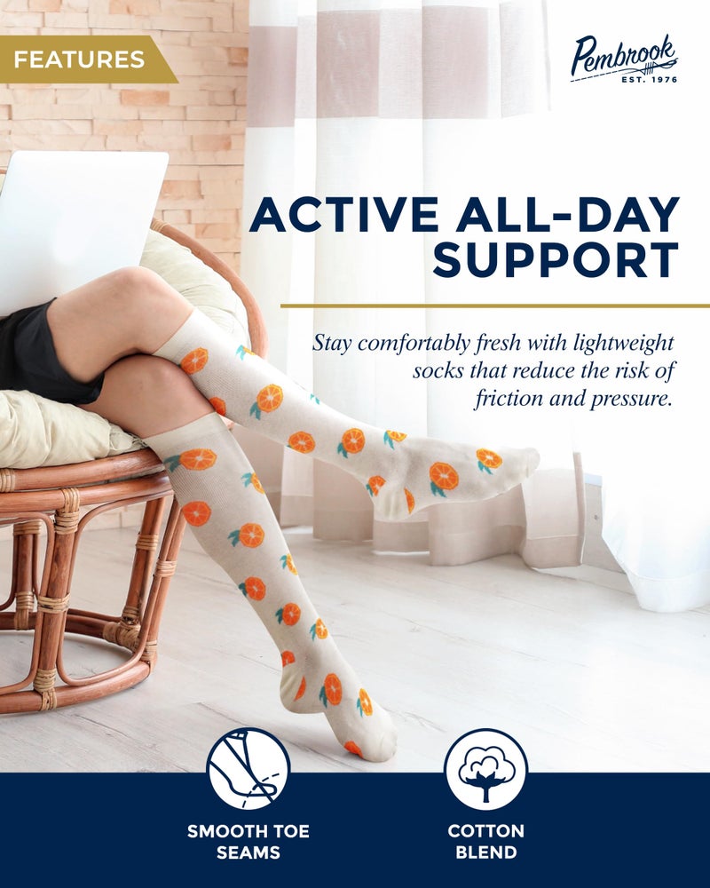 Pembrook Light Compression Socks for Women - 6 Pairs | 8-15 mmHg Cotton | Fruit Prints | Soft for Circulation and Soreness Support - Image 3