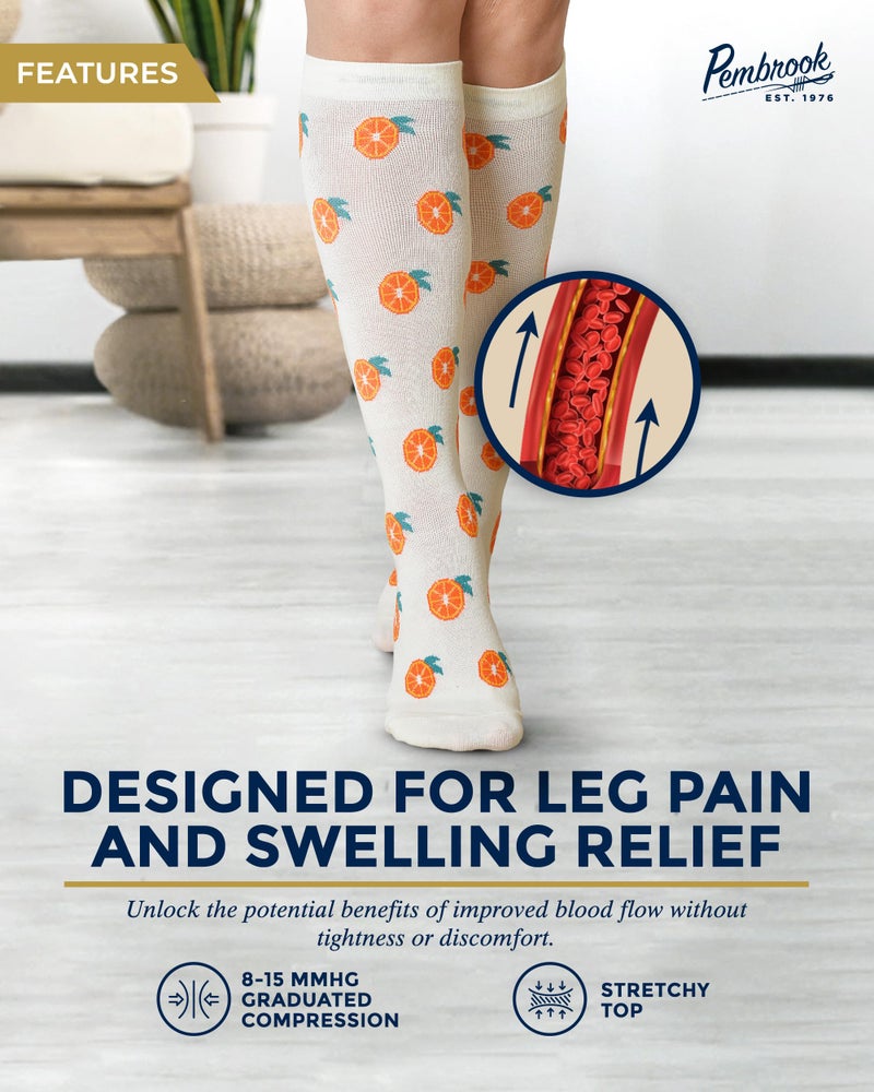 Pembrook Light Compression Socks for Women - 6 Pairs | 8-15 mmHg Cotton | Fruit Prints | Soft for Circulation and Soreness Support - Image 2