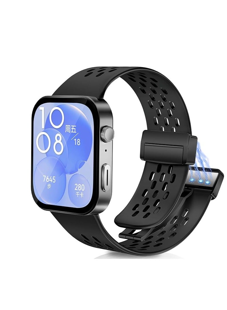 Silicone Strap Compatible with Huawei Watch Fit 3 Magnetic Metal Buckle Sport Silicone Breathable Strap for Huawei Watch Fit 3 Band Quick Release Soft Replacment Wristband - Image 1