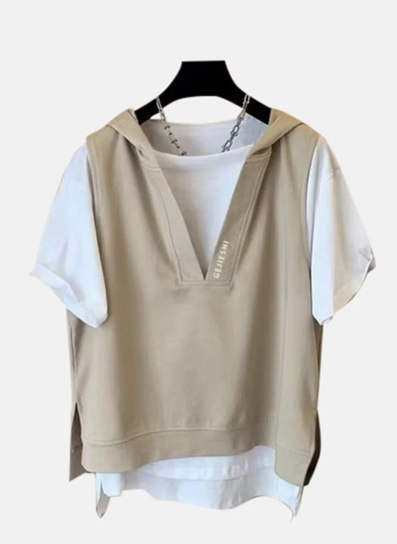 YUNIQEE Brown Solid Hood Tshirt