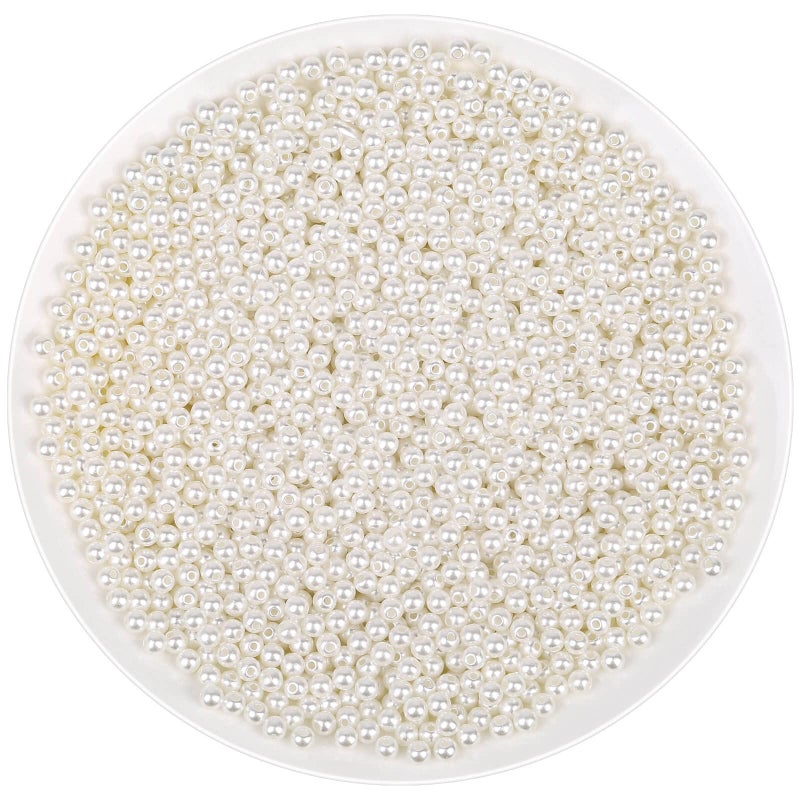 anezus Pearl Beads for Craft, Anezus 2000pcs Ivory Faux Fake Pearls, 4 MM Small Sew on Pearl Beads with holes for Jewelry Making, Bracelets, Necklaces, Hairs, Crafts, Decoration and Vase Filler - Image 1