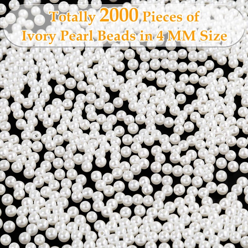 anezus Pearl Beads for Craft, Anezus 2000pcs Ivory Faux Fake Pearls, 4 MM Small Sew on Pearl Beads with holes for Jewelry Making, Bracelets, Necklaces, Hairs, Crafts, Decoration and Vase Filler - Image 4