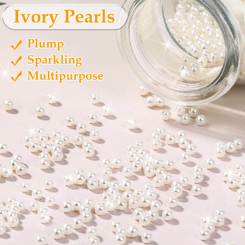 anezus Pearl Beads for Craft, Anezus 2000pcs Ivory Faux Fake Pearls, 4 MM Small Sew on Pearl Beads with holes for Jewelry Making, Bracelets, Necklaces, Hairs, Crafts, Decoration and Vase Filler - Image 5