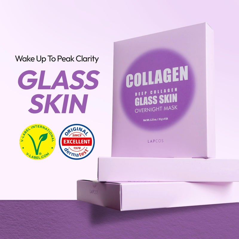 LAPCOS Deep Collagen Glass Skin Overnight Mask - Korean Skin Care Mask w/Rose PDRN, Vegan Collagen & Hydrogel Sheet - Hypoallergenic Firming Collagen Face Mask Sheets (4 ea, 1.23 oz) - Image 2