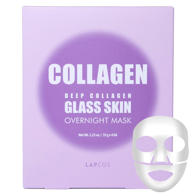 LAPCOS Deep Collagen Glass Skin Overnight Mask - Korean Skin Care Mask w/Rose PDRN, Vegan Collagen & Hydrogel Sheet - Hypoallergenic Firming Collagen Face Mask Sheets (4 ea, 1.23 oz) - Image 1