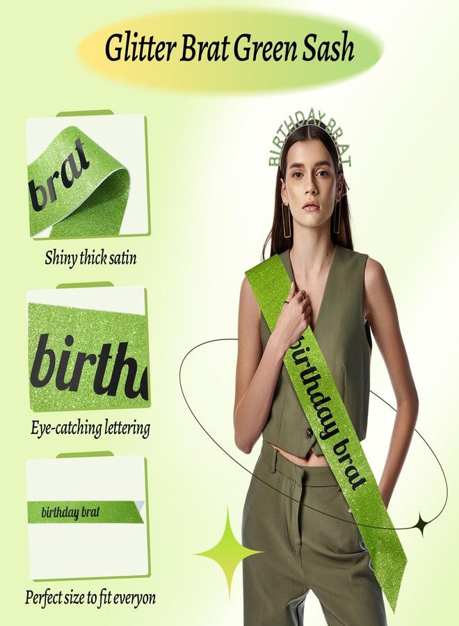 Suncalla Birthday Brat Sash & Tiara Crown Set - Brat Themed Party Supplies for Women, Teens - Lime Green Birthday Decorations with Sash & Crown - 365 Days Hbd Gift Accessories - Image 2