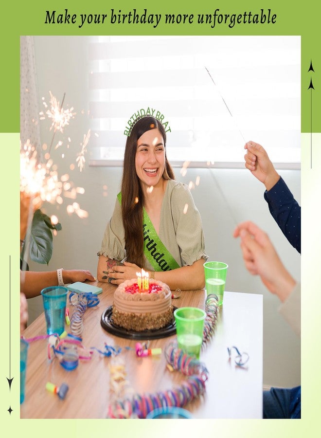 Suncalla Birthday Brat Sash & Tiara Crown Set - Brat Themed Party Supplies for Women, Teens - Lime Green Birthday Decorations with Sash & Crown - 365 Days Hbd Gift Accessories - Image 5