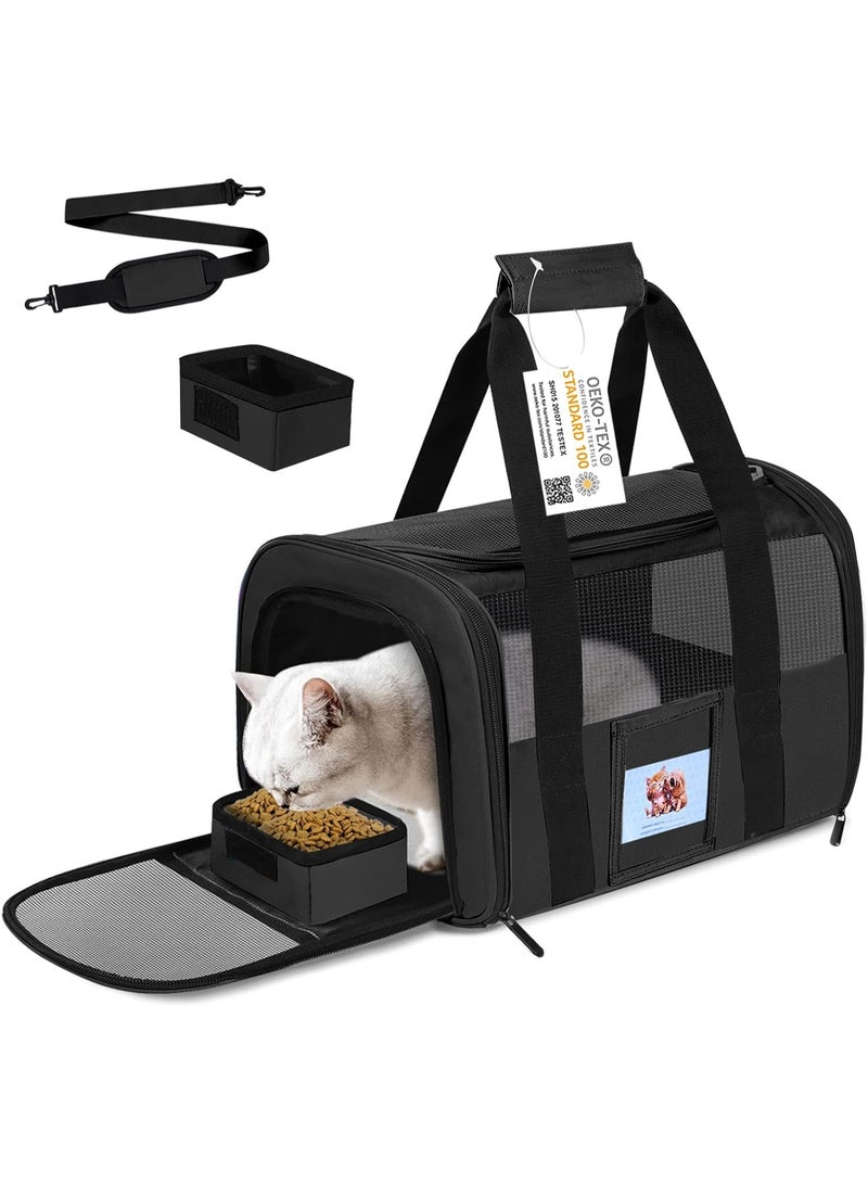Soofam Cat Carrier, Dog Carrier, Pet Carrier Airline Approved, Cat Carriers for Small Medium Cats, Dog Carriers for Small Dogs, Puppy Kitten Carrier,Soft-Sided Tsa Approved Pet Travel Carrier-Black With Bowl - Image 1