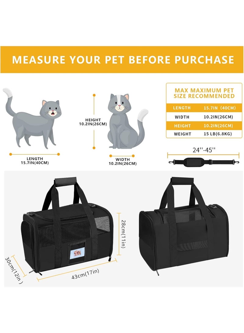 Soofam Cat Carrier, Dog Carrier, Pet Carrier Airline Approved, Cat Carriers for Small Medium Cats, Dog Carriers for Small Dogs, Puppy Kitten Carrier,Soft-Sided Tsa Approved Pet Travel Carrier-Black With Bowl - Image 3