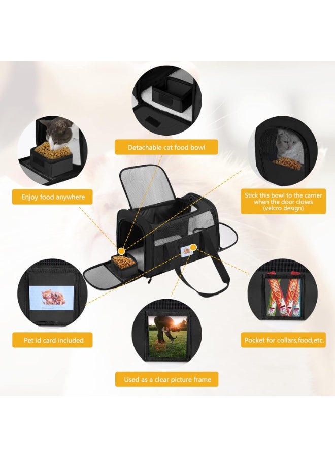 Soofam Cat Carrier, Dog Carrier, Pet Carrier Airline Approved, Cat Carriers for Small Medium Cats, Dog Carriers for Small Dogs, Puppy Kitten Carrier,Soft-Sided Tsa Approved Pet Travel Carrier-Black With Bowl - Image 4
