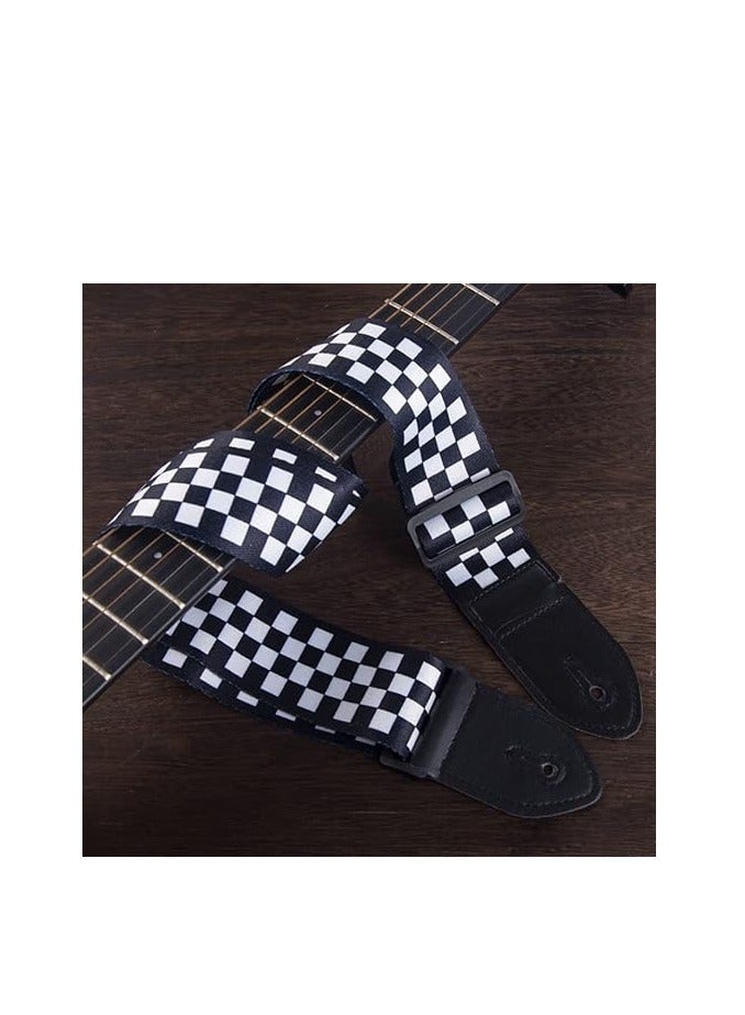 Generic Guitar Strap for Electric Guitar Guitar Strap Vintage Adjustable Guitar Strap Adjustable Can Be Used on Electronic Guitar Acoustic Guitar Bass Black and White Chessboard Bianco E Nero One  - Image 3