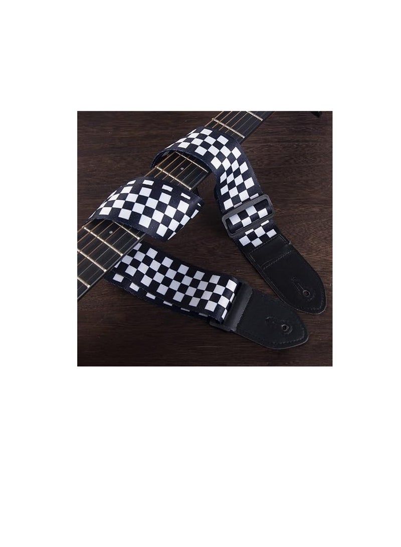 Generic Guitar Strap for Electric Guitar Guitar Strap Vintage Adjustable Guitar Strap Adjustable Can Be Used on Electronic Guitar Acoustic Guitar Bass Black and White Chessboard Bianco E Nero One  - Image 1