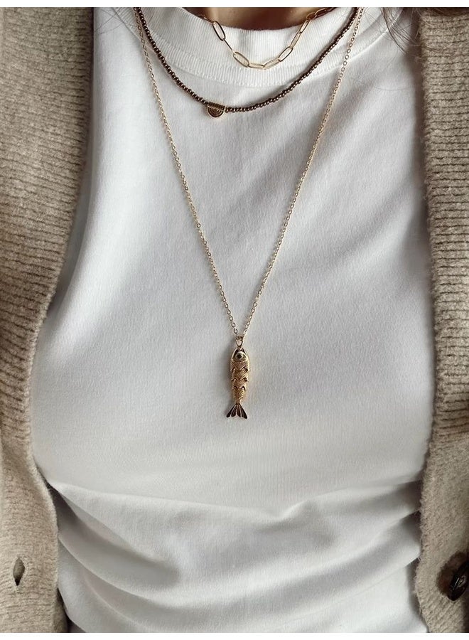 Urban Jewel Statement Fish Necklace- Stainless Steel (Chunky) - Image 3
