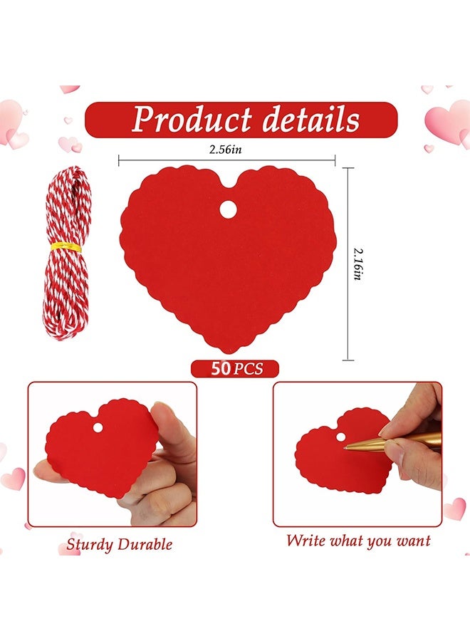 50PCS Mother's Day Gift Tags with Strings,Red Heart Shaped Hanging Labels, Bulk Bank Paper Tags with Strings for Bags, Gift Wrapping, DIY Crafts Mother's Day Party Favor Supplies - Image 2