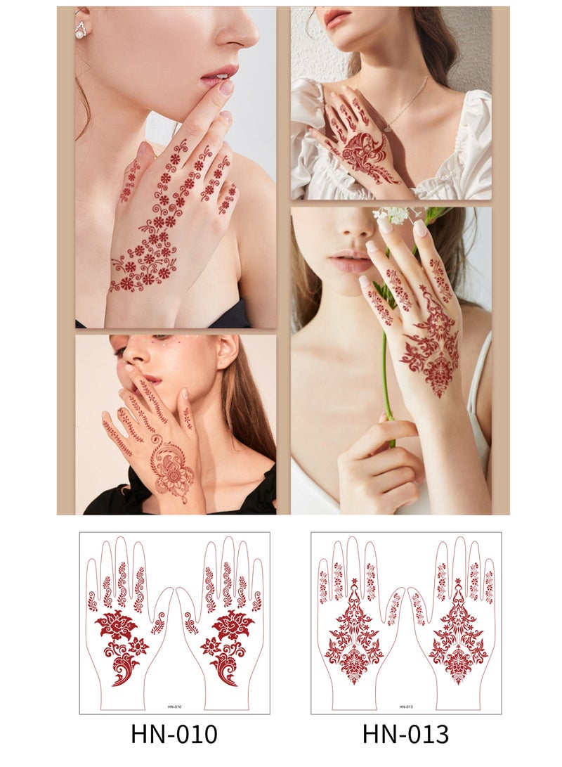 9 Sheets of New Red Henna Tattoo Stickers Semi-Permanent Party Temporary Full Hand Tattoos Eid Mubarak Gift - Image 1