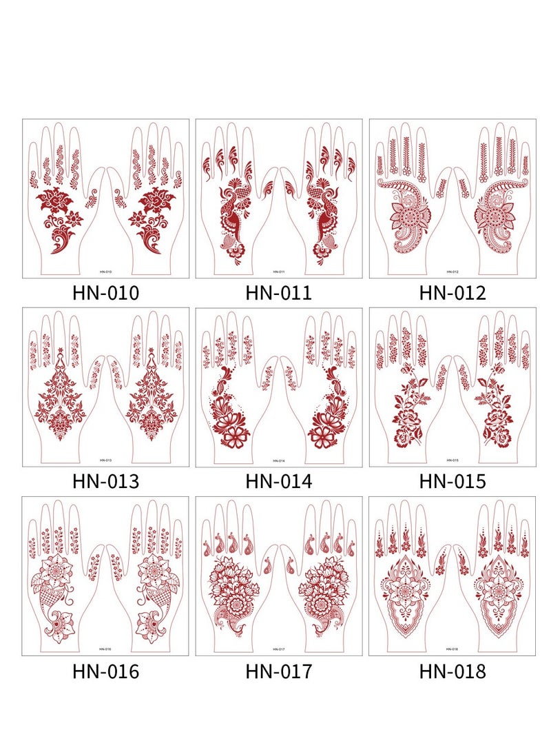 9 Sheets of New Red Henna Tattoo Stickers Semi-Permanent Party Temporary Full Hand Tattoos Eid Mubarak Gift - Image 2