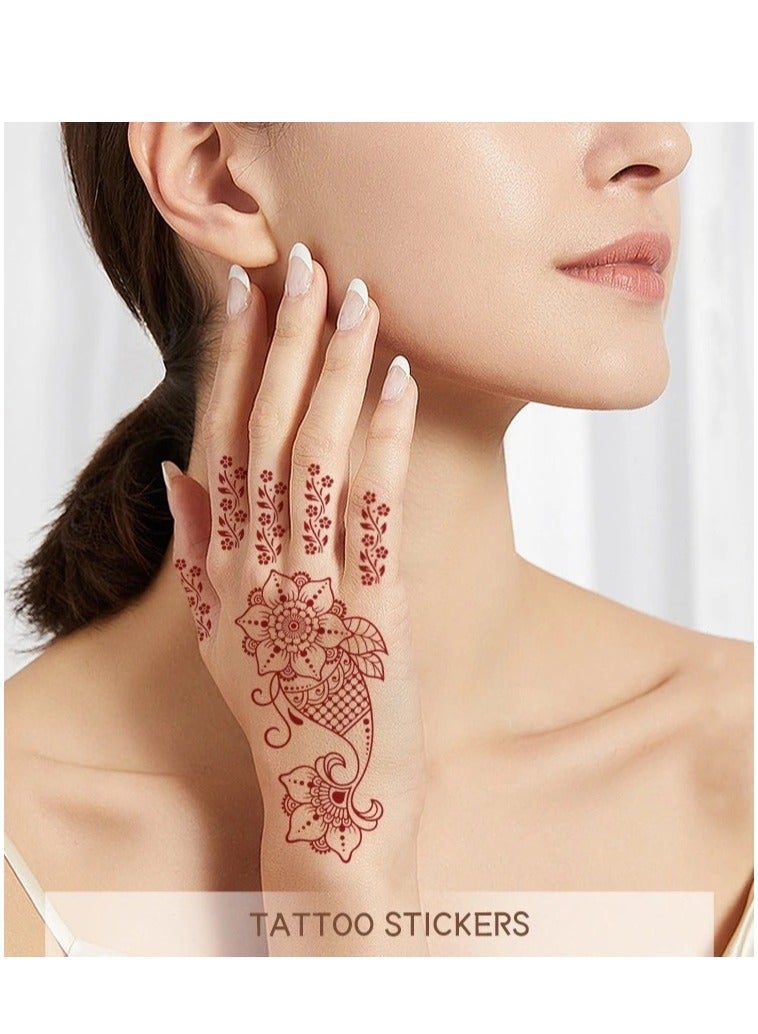 9 Sheets of New Red Henna Tattoo Stickers Semi-Permanent Party Temporary Full Hand Tattoos Eid Mubarak Gift - Image 3