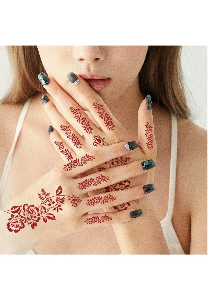 9 Sheets of New Red Henna Tattoo Stickers Semi-Permanent Party Temporary Full Hand Tattoos Eid Mubarak Gift - Image 4