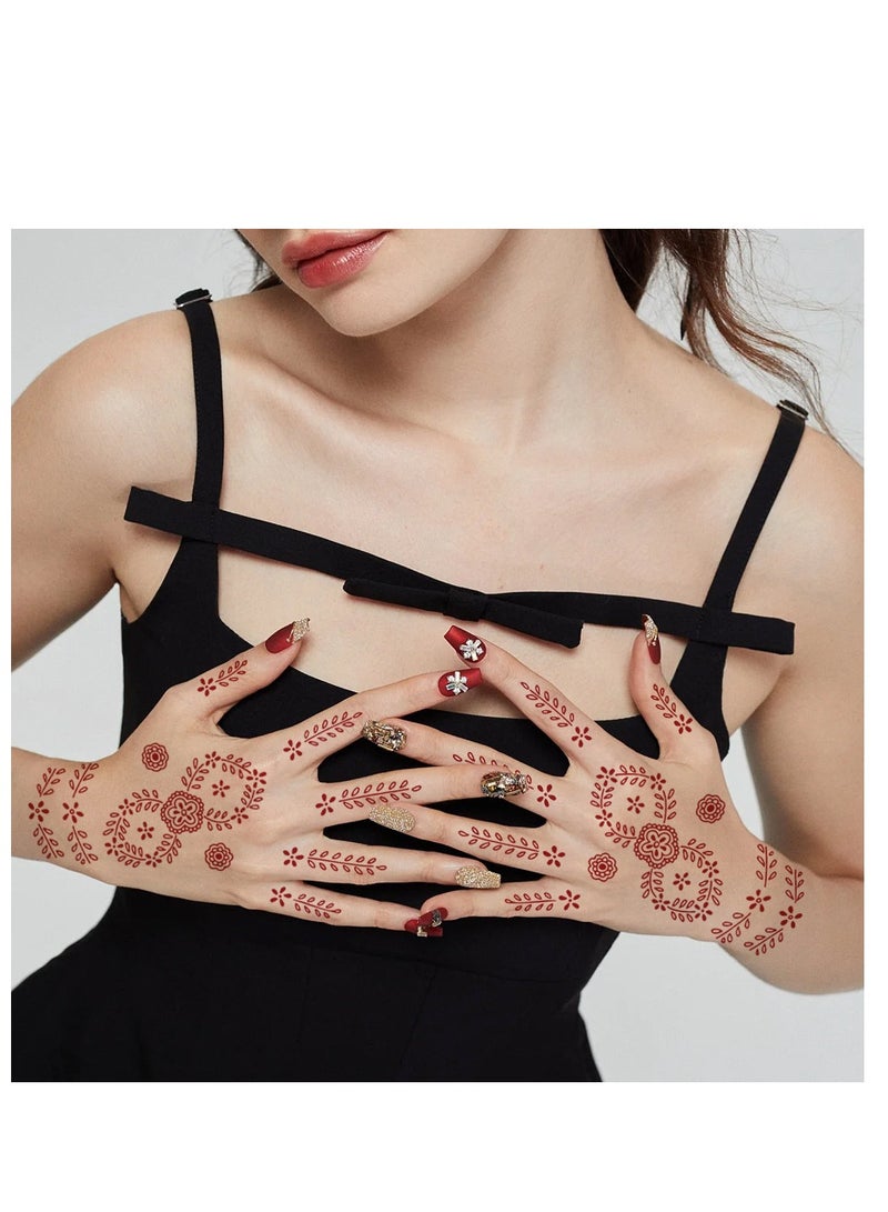 9 Sheets of New Red Henna Tattoo Stickers Semi-Permanent Party Temporary Full Hand Tattoos Eid Mubarak Gift - Image 5