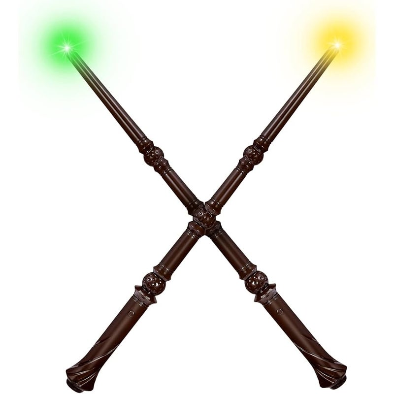Maikoi Light Up Magic Wizard Wand with Sounds & 4 Color Lights Illuminating Witch Toys for Kids Cosplay Party Birthday Gift, Brown, 2PCS - Image 1