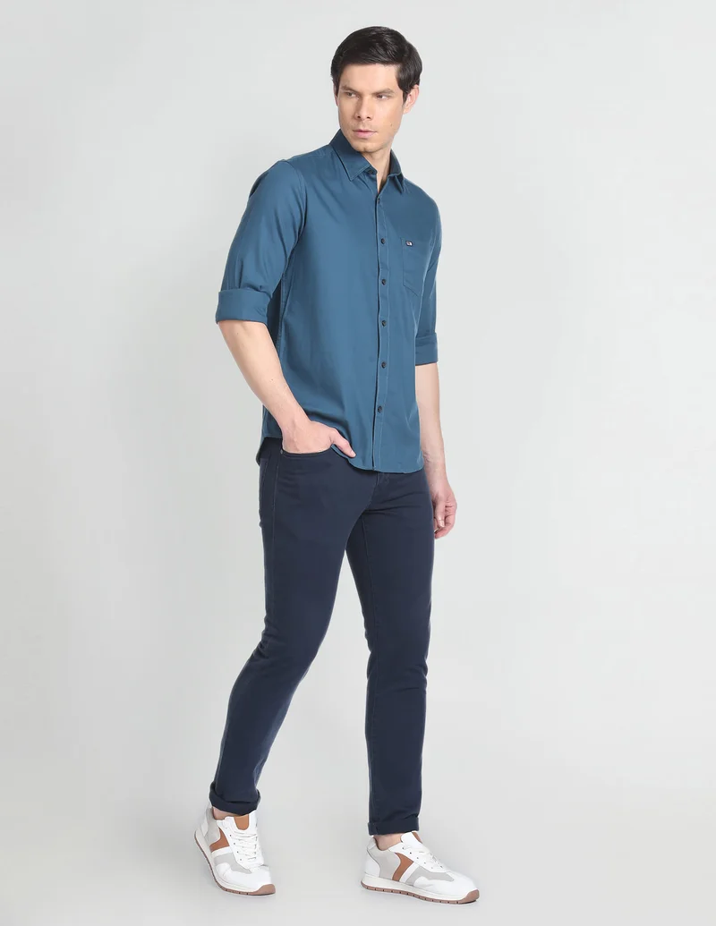 Arrow Teal Solid Slim Fit Twill Shirt for Men | Best Price UAE