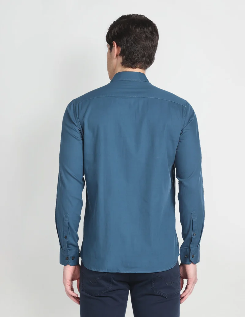 Arrow Teal Solid Slim Fit Twill Shirt for Men | Best Price UAE