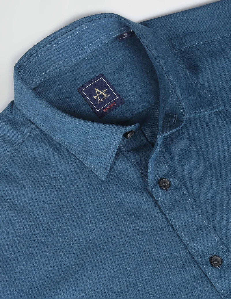 Arrow Teal Solid Slim Fit Twill Shirt for Men | Best Price UAE