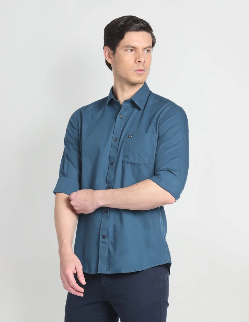 Arrow Teal Solid Slim Fit Twill Shirt for Men | Best Price UAE