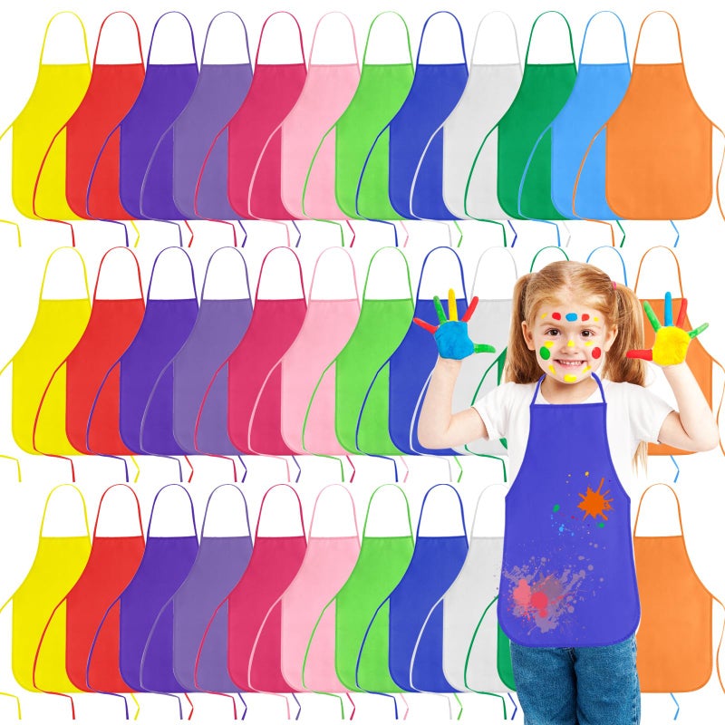 KUUQA 36 Pack Kids Apron Painting Aprons for Kids, Kids Painting Apron Art Smocks kid Apron for Classroom Painting Party Supplies - Image 1