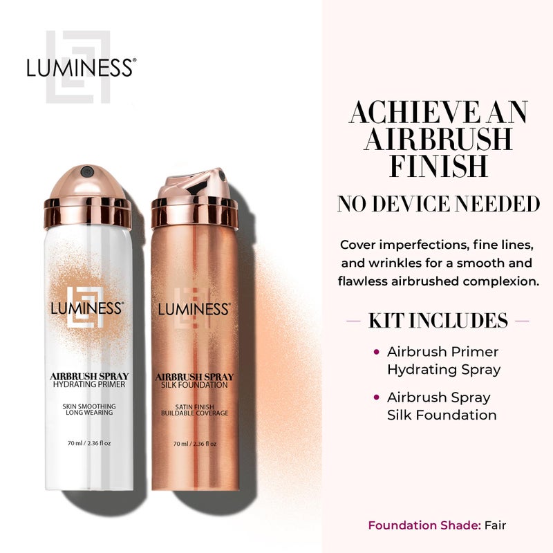 LUMINESS Silk Airbrush Spray Foundation & Primer Kit - Full Coverage Foundation, Anti-Aging Formula Hydrates & Moisturizes with Hyaluronic Acid, Aloe Vera & Hydrolyzed Silk (Shade - Fair) - Image 2