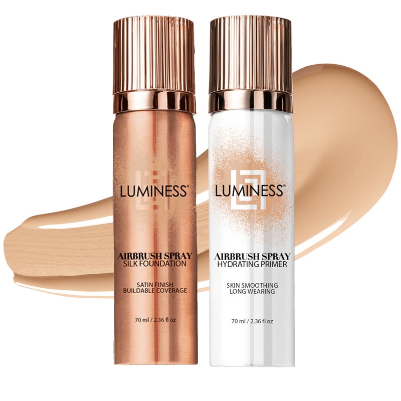 LUMINESS Silk Airbrush Spray Foundation & Primer Kit - Full Coverage Foundation, Anti-Aging Formula Hydrates & Moisturizes with Hyaluronic Acid, Aloe Vera & Hydrolyzed Silk (Shade - Fair) - Image 1