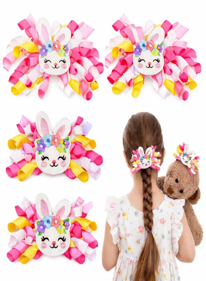Dingion 4 Pcs Easter Hair Bows Clips with Embroidered Bunny and Ribbon Curl Hair Accessories Rabbits Alligator Clips Toddler Snap Clip for Kids Girls Women Toddlers Spring Easter Party Supplies - Image 1