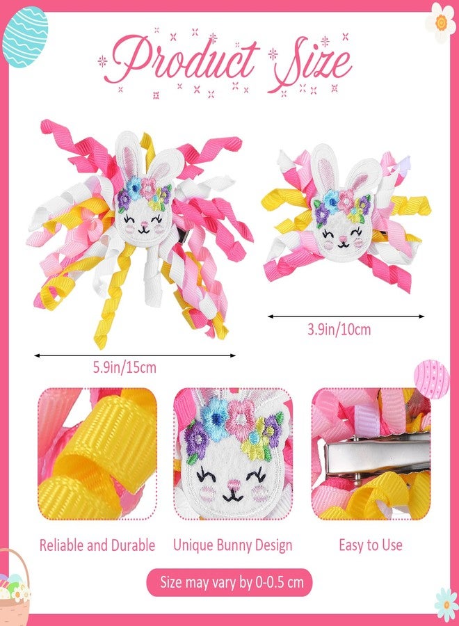 Dingion 4 Pcs Easter Hair Bows Clips with Embroidered Bunny and Ribbon Curl Hair Accessories Rabbits Alligator Clips Toddler Snap Clip for Kids Girls Women Toddlers Spring Easter Party Supplies - Image 3