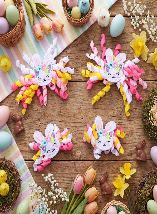 Dingion 4 Pcs Easter Hair Bows Clips with Embroidered Bunny and Ribbon Curl Hair Accessories Rabbits Alligator Clips Toddler Snap Clip for Kids Girls Women Toddlers Spring Easter Party Supplies - Image 2