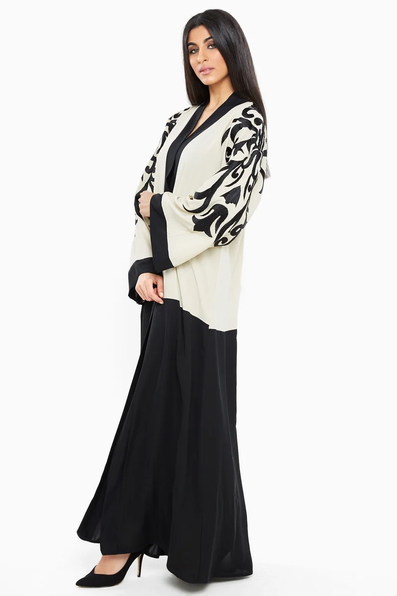 NUKHBAA Sensuous abaya with black embroidery detailing on the sleeves-SB181A