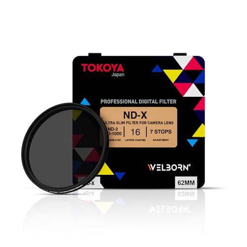 Welborn Tokoya 62 mm ND2 to ND400 Variable Neutral Density Filter Slim ND Fader ND2-400 Optical Glass Filter for DSLR Camera Lenses (62 mm) - Image 1