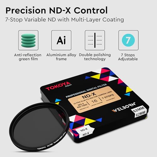 Welborn Tokoya 62 mm ND2 to ND400 Variable Neutral Density Filter Slim ND Fader ND2-400 Optical Glass Filter for DSLR Camera Lenses (62 mm) - Image 5