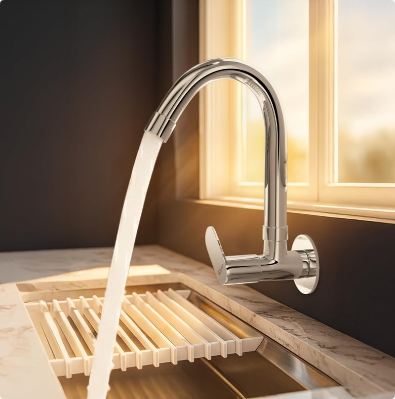 Tisto 10 Year Warranty Kitchen Sink Tap Faucet with Flexible 360 Rotating Spout, Kitchen Taps for Home Sink, Wall Mount Sinks Cocke for Basin, Wall Mounted, Chrome Finish - Image 1