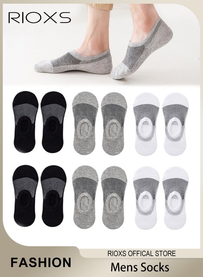 RIOXS Mens Shallow Cut Low Cut Elastic Sports Socks Set Skin Friendly Breathable Mesh Boat Socks Pack of 6  - Image 1