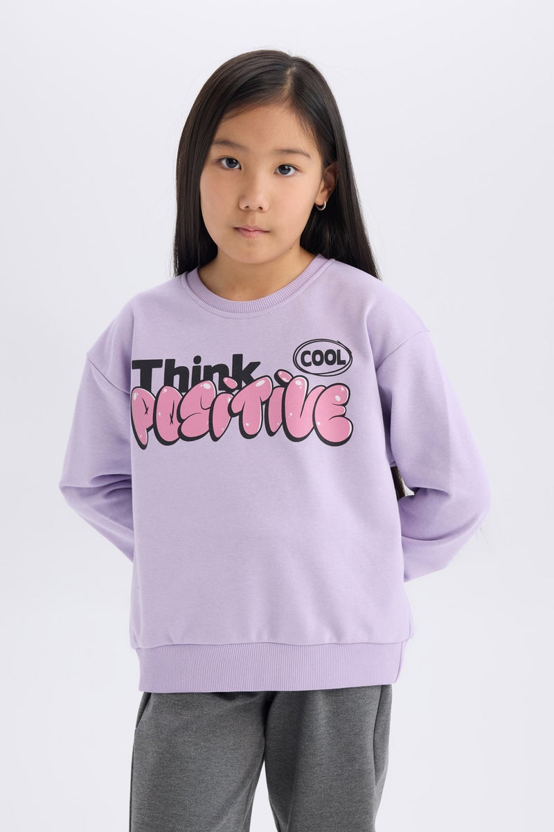 DeFacto Girl Relax Fit Crew Neck Fun Printed Soft Furry Sweatshirt - Image 4