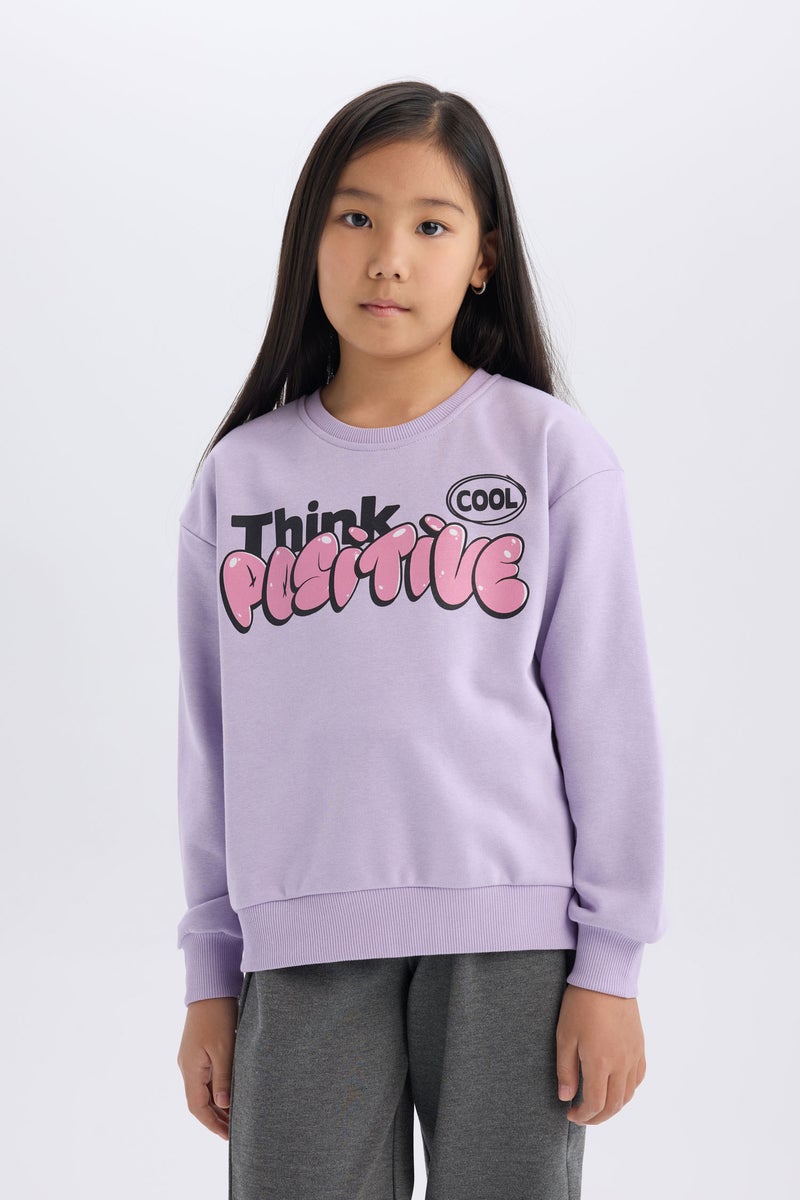 DeFacto Girl Relax Fit Crew Neck Fun Printed Soft Furry Sweatshirt - Image 3