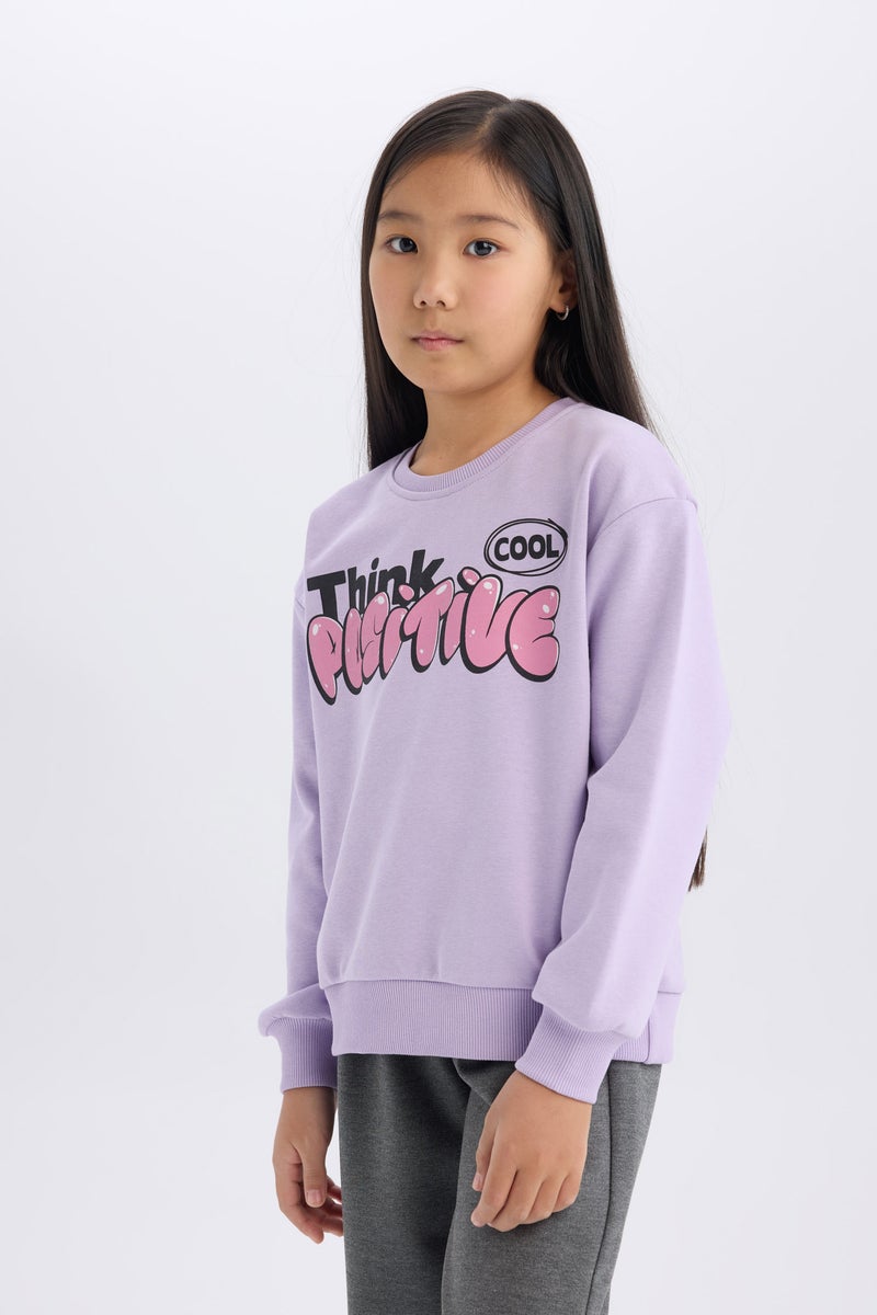 DeFacto Girl Relax Fit Crew Neck Fun Printed Soft Furry Sweatshirt - Image 1