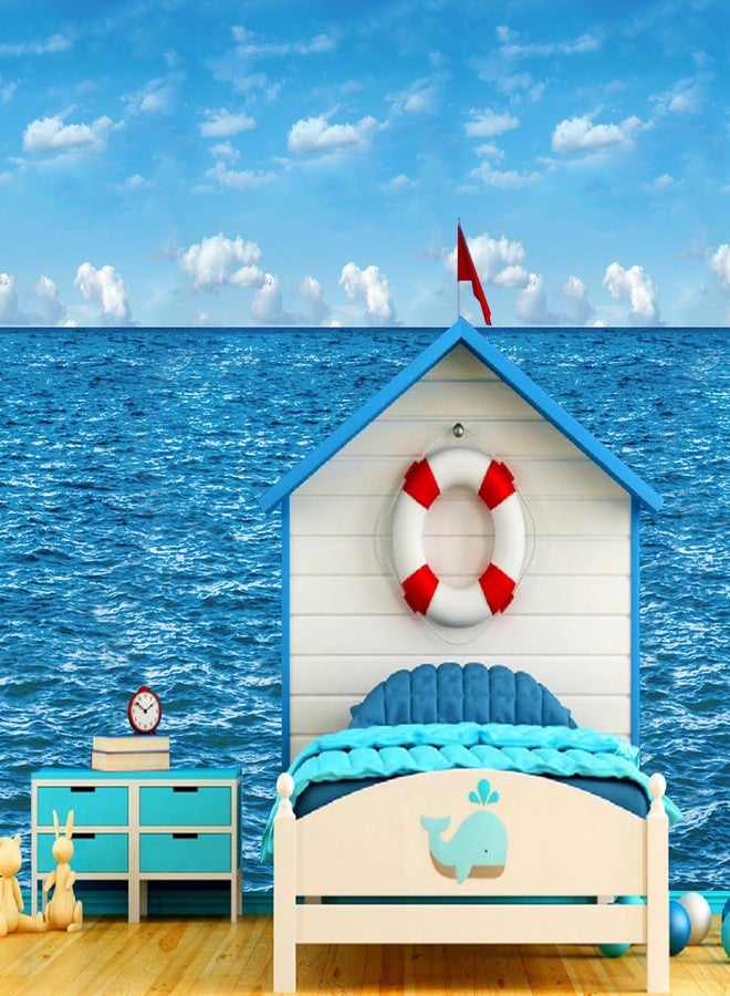 Jectivs 4.5x33 Ft Ocean Sky Wall Backdrop Decorations,Roll of Plastic Blue Ocean Sky White Clouds Photography Background,Under The Sea Natural Scenery Wallpaper Summer Weeding Birthday Pool Party Photo Props - Image 5