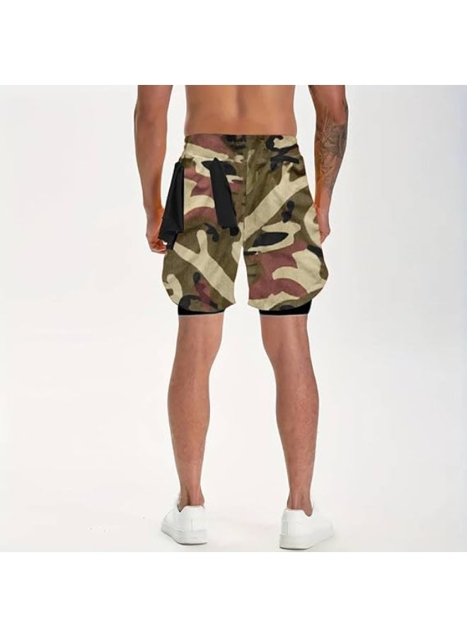 VITION Gym Shorts for Men, Men's Activewear Running Shorts,Drawstring Gym Shorts Men, 2 Layer Loose Athletic Shorts with 4 Pockets (X-Large, Camouflage Khaki) - Image 5