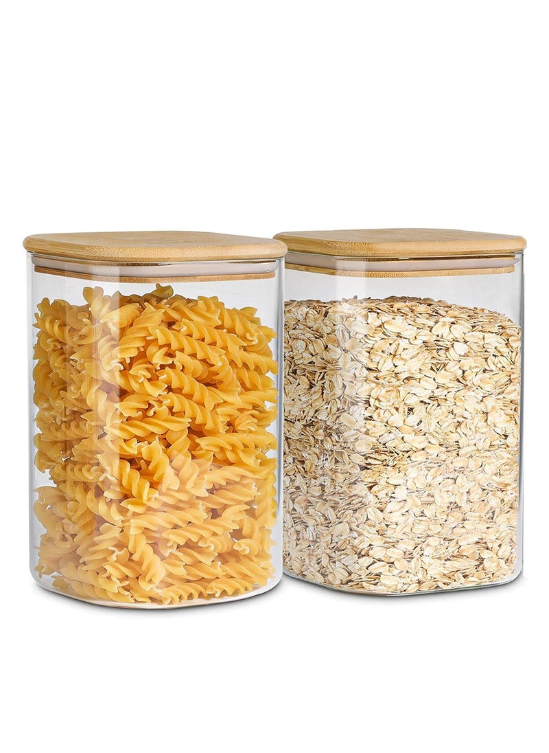 ZIMNEST - 2-Piece Set of Square Glass Storage Jars with Wooden Lids, 1100ML/37OZ Airtight Food Containers, Preservation Jars & Storage Boxes for Pasta, Flour, Grains, Spices, Tea, Coffee Beans, & Other Kitchen Staples - Perfect for Long-Term Food Preservation & Organization - Image 1