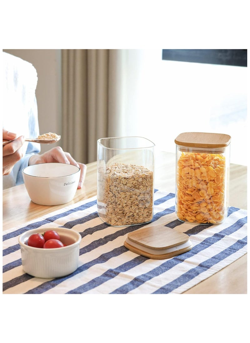ZIMNEST - 2-Piece Set of Square Glass Storage Jars with Wooden Lids, 1100ML/37OZ Airtight Food Containers, Preservation Jars & Storage Boxes for Pasta, Flour, Grains, Spices, Tea, Coffee Beans, & Other Kitchen Staples - Perfect for Long-Term Food Preservation & Organization - Image 1